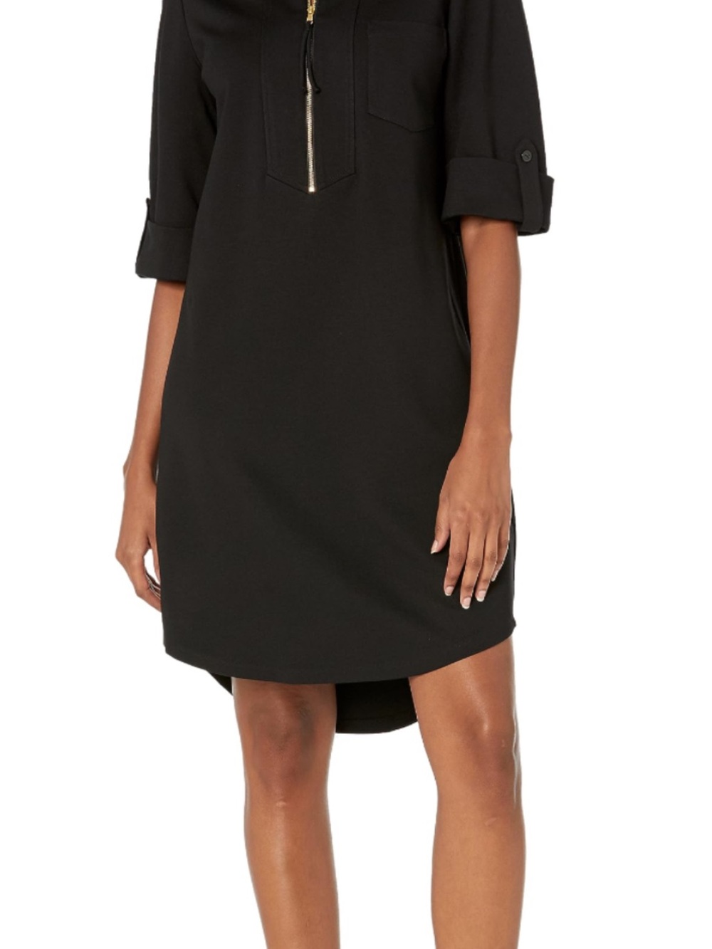 Trina Turk Black Shirt Dress with Gold Zip